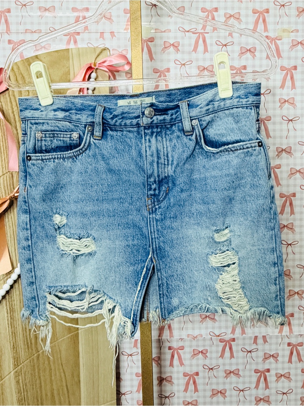 We The Free Relaxed & Destroyed Light Blue Distressed Denim Mini Skirt Classic